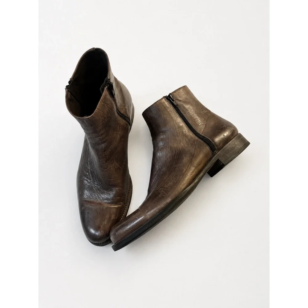 Magnanni Mens Brown Leather Side Zip Chelsea Boots Size 8M Made in Spain
